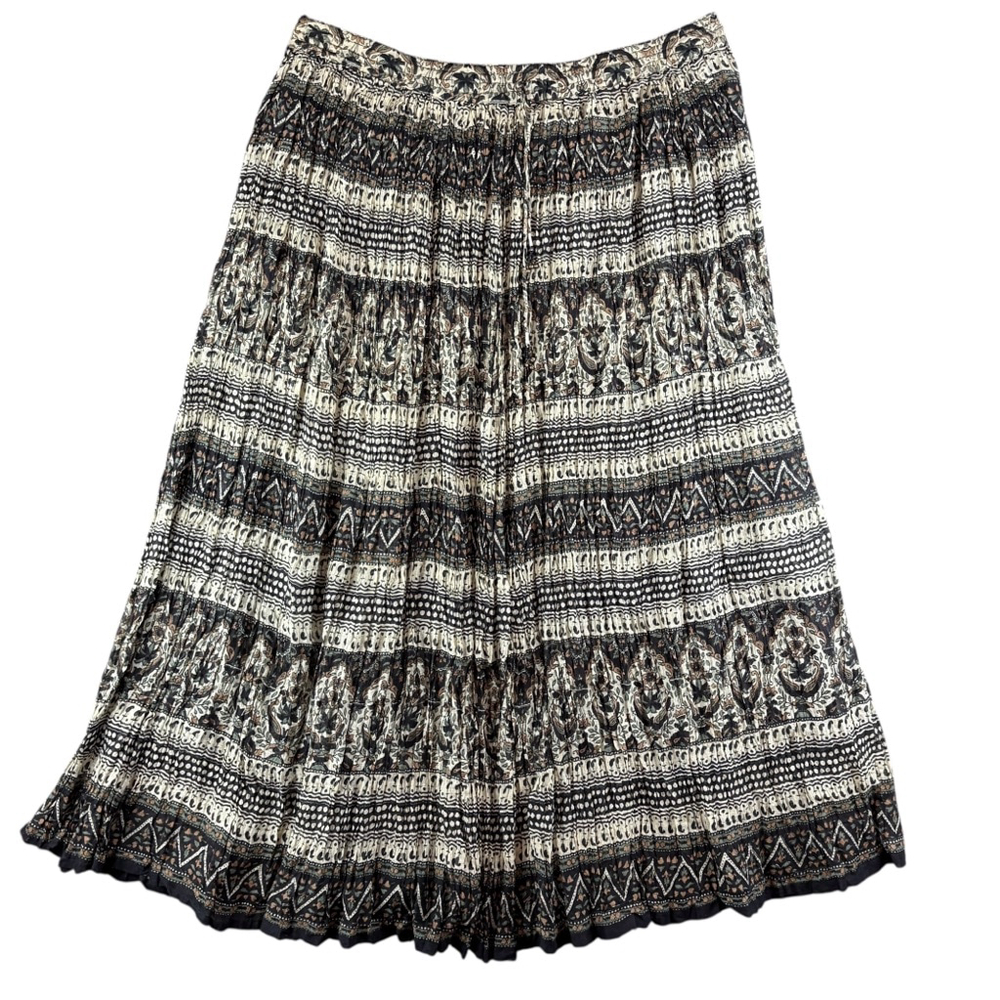 Emanuel Geraldo Earth Tone Patterned Crinkle Cotton Maxi Circle Skirt One Size